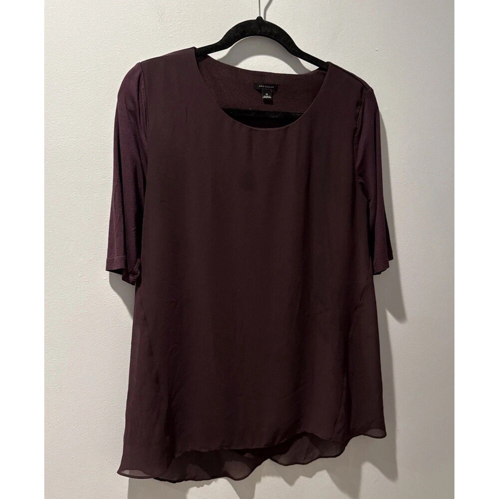 Ann Taylor Top Burgundy Maroon 3/4 Sleeve Layered Tunic Size Medium